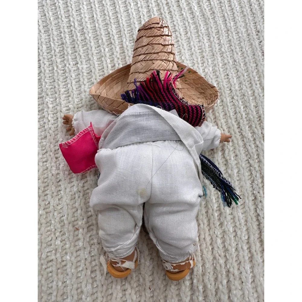 Vintage Munecas Mexicanas Souvenir Doll Mexico Sombrero Serape Huaraches 10 Inch